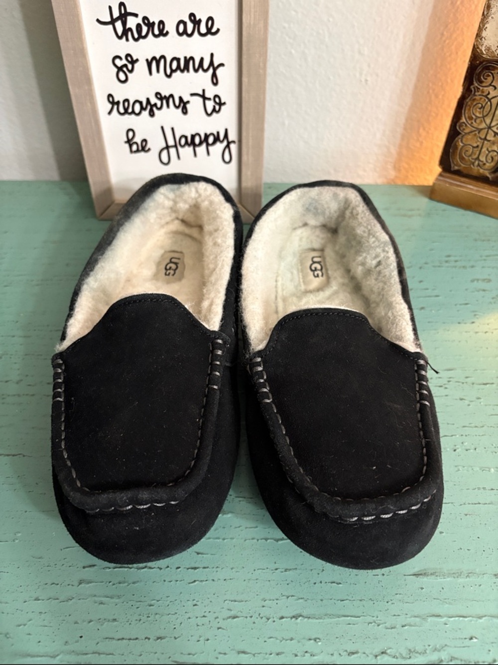 UGG Black Suede Shearling-Lined Women's Moccasin Slippers